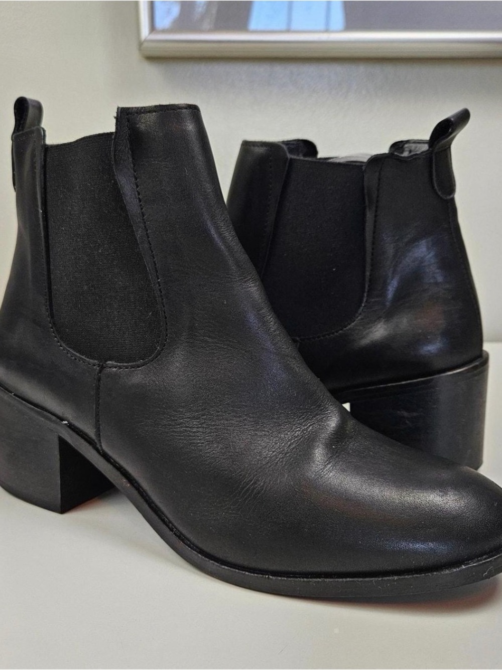 ASOS Black Leather Chelsea Block Heel Ankle Boots